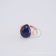 Beautiful Rose Gold Lapis Gemstone Bezel Rings, 925 Sterling Silver Bezel Ring Jewelry manufacturer